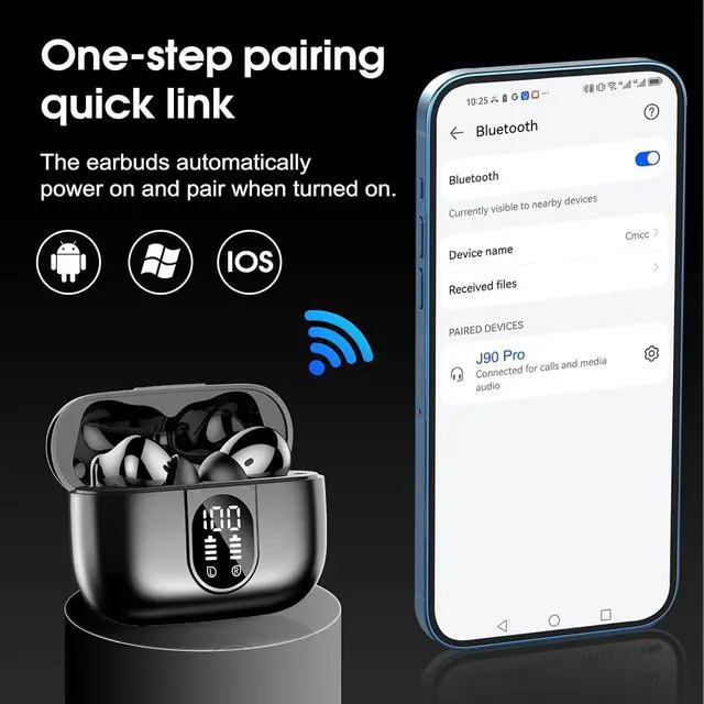 Alt view image 6 of 7 - Wireless Earbuds Bluetooth 5.3 Headphones, 40H Playtime in-Ear Earphones, Mini Bluetooth Earbuds with ENC Noise Cancelling Mic, Deep Bass Stereo Ear Buds, LED Display, IPX7 Waterproof Earphones