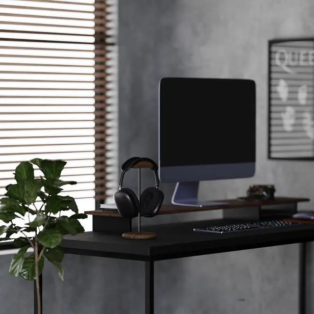 Alt view image 2 of 7 - muso wood Walnut Wood & Aluminum Headset Stand, Desktop Headphone Stand, Headset Holder with Anti-Slip Pad, Headphone Holder with Storage Base for Most Gaming Music Headsets