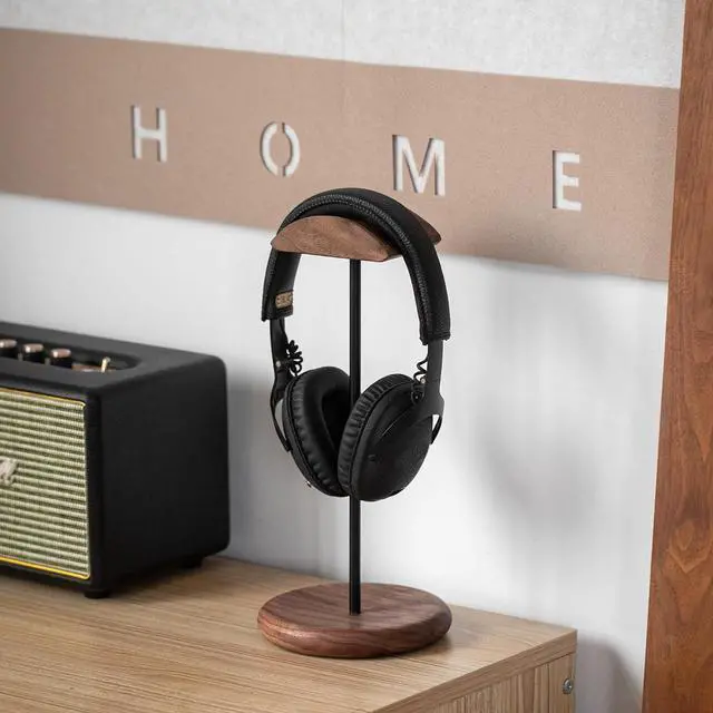 Alt view image 6 of 7 - muso wood Walnut Wood & Aluminum Headset Stand, Desktop Headphone Stand, Headset Holder with Anti-Slip Pad, Headphone Holder with Storage Base for Most Gaming Music Headsets