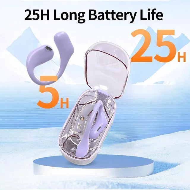 Alt view image 2 of 7 - Bluetooth Headphones Wireless Earbuds 36Hrs Playtime Wireless Charging Case HiFi Stereo Over-Ear Earphones with Earhook Waterproof Headphones with Mic for Sport Running Workout Purple