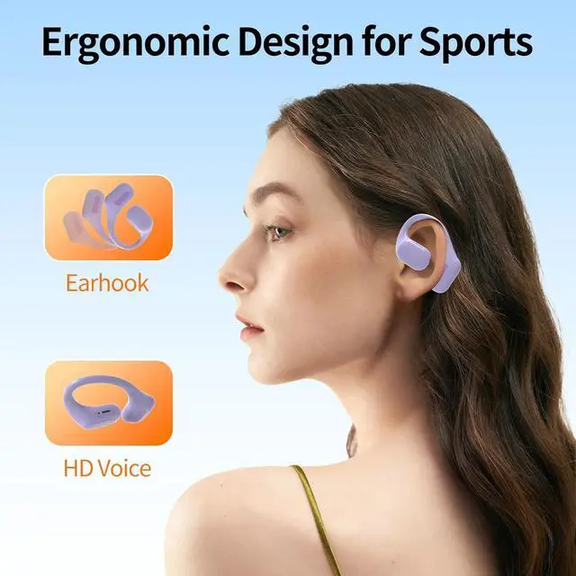 Alt view image 5 of 7 - Bluetooth Headphones Wireless Earbuds 36Hrs Playtime Wireless Charging Case HiFi Stereo Over-Ear Earphones with Earhook Waterproof Headphones with Mic for Sport Running Workout Purple