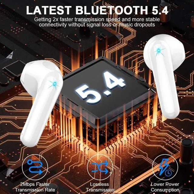 Alt view image 4 of 7 - Wireless Earbuds, Bluetooth 5.4 Headphones 50H Playback Bass Stereo Ear Buds with 4 ENC Cancelling Mics, Bluetooth Earbuds Dual LED Display IP7 Waterproof in-Ear Earphones USB-C for Android iOS White