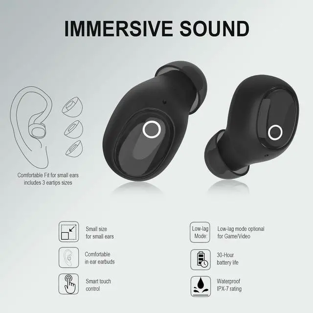 Alt view image 2 of 7 - Wireless Earbuds for Small Ear Canals Mini Size, Cute Bluetooth Ear Buds for Women Girls with 2 Noise Reduction Mic for Clear Calls, Small Wireless Earphones with Immersive Premium Sound