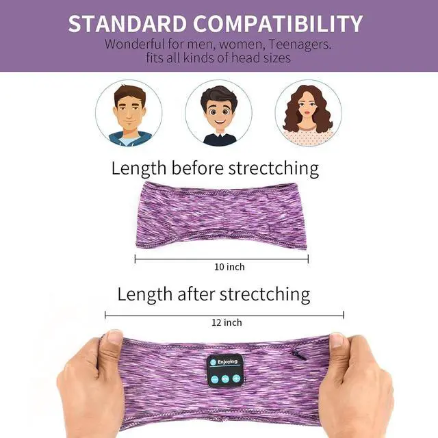 Alt view image 2 of 7 - Sleep Headphones, wireless Headband with Zip Pocket Wireless Music Sport Headbands with Ultra-Thin HD Stereo Speakers for Side Sleepers, Meditation,Relaxation and Sport (Purple)