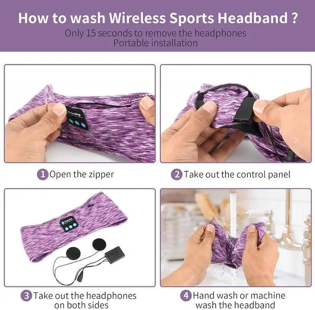 Alt view image 3 of 7 - Sleep Headphones, wireless Headband with Zip Pocket Wireless Music Sport Headbands with Ultra-Thin HD Stereo Speakers for Side Sleepers, Meditation,Relaxation and Sport (Purple)
