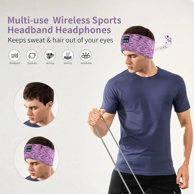 Alt view image 4 of 7 - Sleep Headphones, wireless Headband with Zip Pocket Wireless Music Sport Headbands with Ultra-Thin HD Stereo Speakers for Side Sleepers, Meditation,Relaxation and Sport (Purple)
