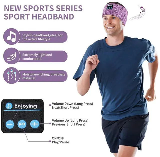 Alt view image 5 of 7 - Sleep Headphones, wireless Headband with Zip Pocket Wireless Music Sport Headbands with Ultra-Thin HD Stereo Speakers for Side Sleepers, Meditation,Relaxation and Sport (Purple)