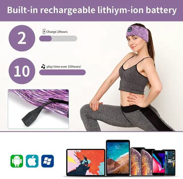 Alt view image 6 of 7 - Sleep Headphones, wireless Headband with Zip Pocket Wireless Music Sport Headbands with Ultra-Thin HD Stereo Speakers for Side Sleepers, Meditation,Relaxation and Sport (Purple)