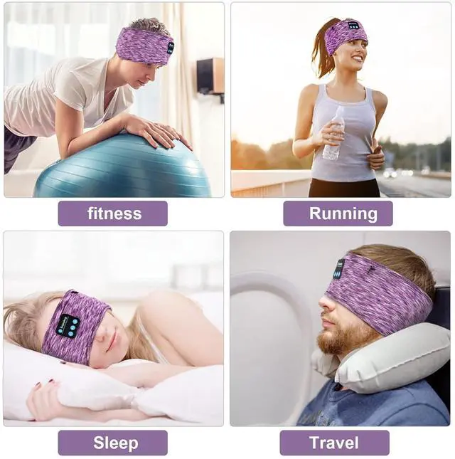 Alt view image 7 of 7 - Sleep Headphones, wireless Headband with Zip Pocket Wireless Music Sport Headbands with Ultra-Thin HD Stereo Speakers for Side Sleepers, Meditation,Relaxation and Sport (Purple)