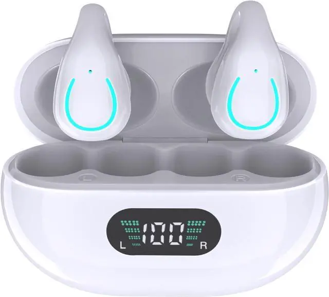 Main image of Obbug Clip-On Open Ear Headphones Wireless Bluetooth 5.3 Earbuds with Earhooks 80 Hours Playtime with Charging Case,IPX4 Waterproof Earphones for Running, Walking, Workout (White)