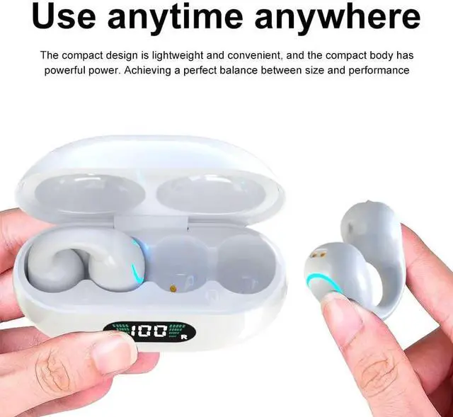 Alt view image 5 of 6 - Obbug Clip-On Open Ear Headphones Wireless Bluetooth 5.3 Earbuds with Earhooks 80 Hours Playtime with Charging Case,IPX4 Waterproof Earphones for Running, Walking, Workout (White)