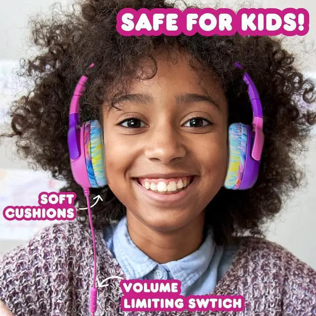 Alt view image 4 of 6 - Move2Play, Kidz Bop, Wired Headphones for Kids | Microphone | 3.5mm Plug | Volume Limiting 85dB/94dB | Soft Pads | Adjustable | School Use | Gift 3 4 5 6 7 8+ Year Old Girls Boys Toddlers