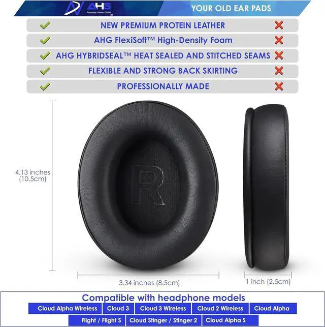 Alt view image 6 of 7 - Premium Replacement Cloud Alpha Wireless earpads Compatible with Kingston HyperX Cloud Alpha Cloud 3 Flight S Stinger 2 headsets. Premium Protein Leather High-Density Foam