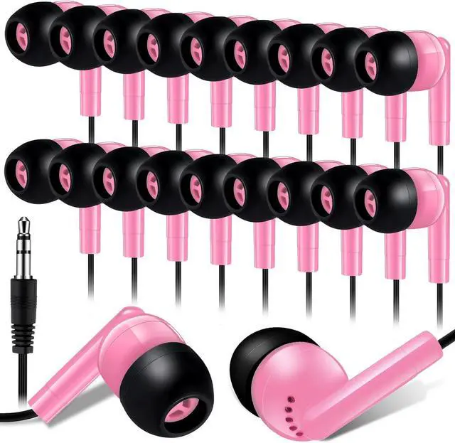 Main image of Kanayu 100 Pack Wired Earbuds Bulk for Classroom Ear Headphones Wired Basic Student Earbuds No Microphone with 3.5MM Jack for Kids Class Laptop School Library, Individually Bagged(Pink)