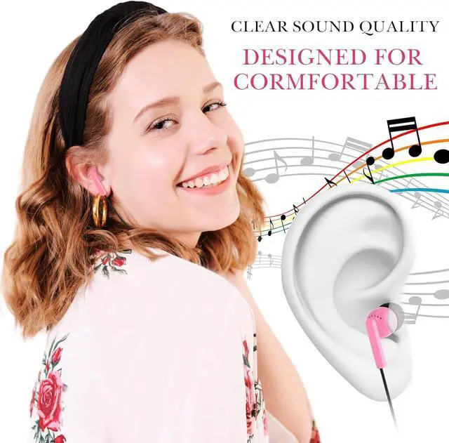 Alt view image 3 of 7 - Kanayu 100 Pack Wired Earbuds Bulk for Classroom Ear Headphones Wired Basic Student Earbuds No Microphone with 3.5MM Jack for Kids Class Laptop School Library, Individually Bagged(Pink)