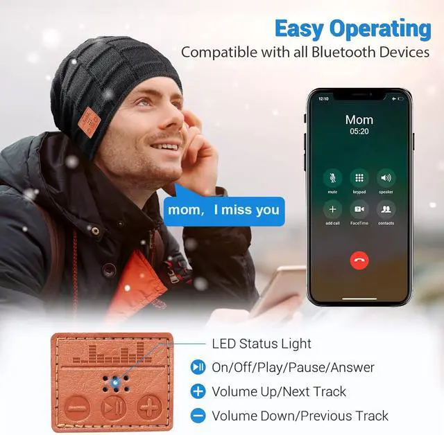 Alt view image 6 of 7 - Stocking Stuffers for Men Bluetooth Beanie - Bluetooth Hat Christmas Tech Gifts for Men Dad Women Husband Him Teenagers Boys, Bluetooth Winter Hat with Headphones Unique Birthday Gift Ideas Presents