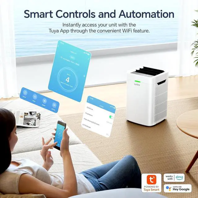 Alt view image 2 of 7 - Air Purifiers for Home Large Room Up to 2600 Ft², Double-Sided HEPA Air Purifier with Washable Pre-filter, Fan Mode, Smart WiFi, PM 2.5 Air Quality Monitor, for Pets Hair, Dust, Pollen, Smoke