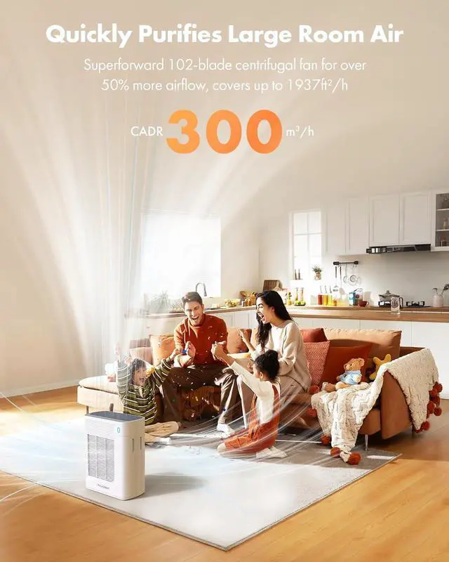 Alt view image 4 of 7 - T356 Air Purifier for Home Large Room Bedroom Up to 1937 Ft² in 1 Hr With Double-sided Air Inlet, Air Quality and Light Sensors, HEPA Sleep Mode for Allergies, Dust, Smoke, Pet Hair, White