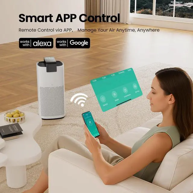 Alt view image 4 of 7 - Air Purifiers for Home Large Room Up to 2800Ft² with PM 2.5 Air Laser Sensor, Hepa 3-in-1 air Filter Filters Airborne Particles, air purifiers With Smart WiFi and Sleep Mode(White,1 Pack)+1Pcs