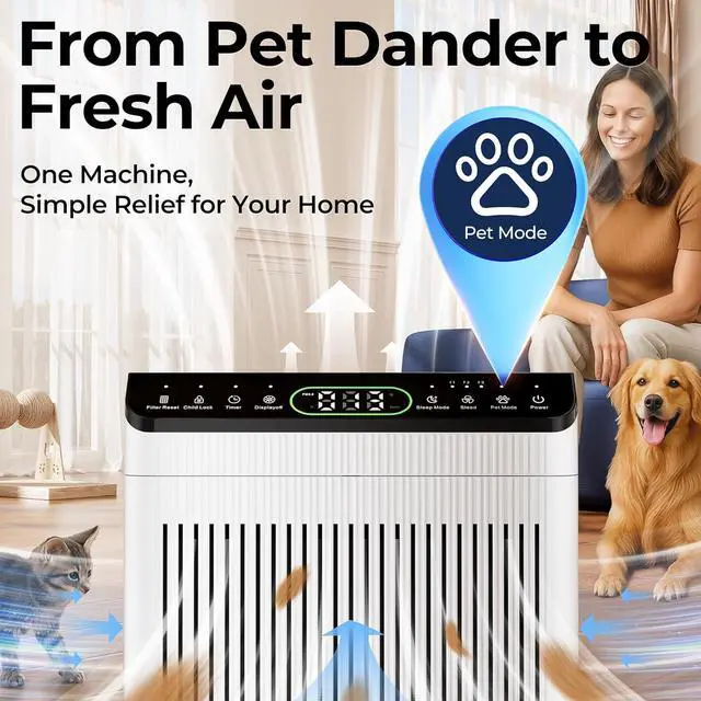 Alt view image 2 of 7 - Air Purifiers for Home Large Room up to 2200sq.ft with Washable Filters, EVALIT Air Purifier for Bedroom with Fragrance, PM 2.5 Display Air Quality Sensor for Smoke Dust Odors, White, 1Pack+3Modes