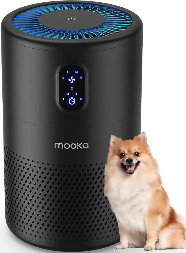 Main image of MOOKA Air Purifiers for Home Large Room up to 1076 ft², H13 True HEPA Air Filter Cleaner, Odor Eliminator, Remove Smoke Dust Pollen Pet Dander, Night Light(Available for California)-Black