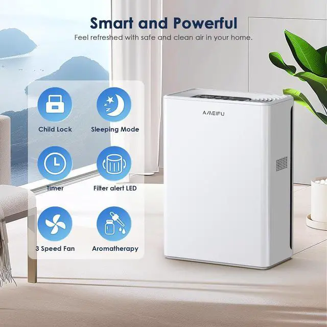 Alt view image 6 of 7 - AMEIFU Air Purifiers for Home Large Room up to 2300sq.ft, H13 True Hepa Air Purifiers for Pets Hair, Dander, Smoke, Pollen, 3 Fan Speeds, 5 Timer Air Cleaner
