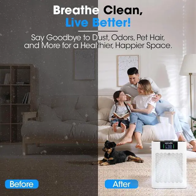 Alt view image 3 of 6 - SereneLife HEPA Air Purifier for Home  Smart WiFi & App Control, Ultra-Quiet Air Purifier for Bedrooms & Large Rooms, Removes Dust, Pet Hair & Odors, Ideal for Pets & Allergies (1,800 Sq Ft, White)
