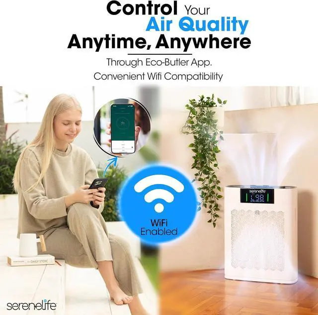 Alt view image 5 of 6 - SereneLife HEPA Air Purifier for Home  Smart WiFi & App Control, Ultra-Quiet Air Purifier for Bedrooms & Large Rooms, Removes Dust, Pet Hair & Odors, Ideal for Pets & Allergies (1,800 Sq Ft, White)