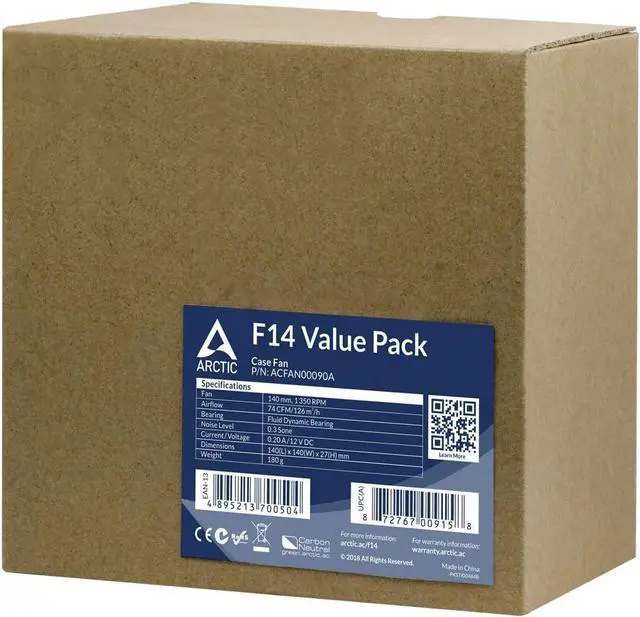 Alt view image 7 of 7 - ARCTIC P14 (5 Pack) - PC Fans, 140mm Case Fan, Pressure-optimised, Quiet Motor, Computer, Fan Speed: 1700 RPM - Black