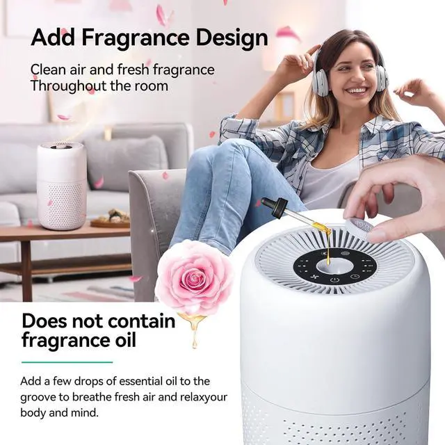 Alt view image 2 of 7 - 2 Pack YARIKI Air Purifiers for Bedroom Home with Aromatherapy Function,Small Air Purifier with Nightlight Speed Control,24dB Low Noise for Better Sleep,For Pet Room Dorm Kitchen,P60 (White)