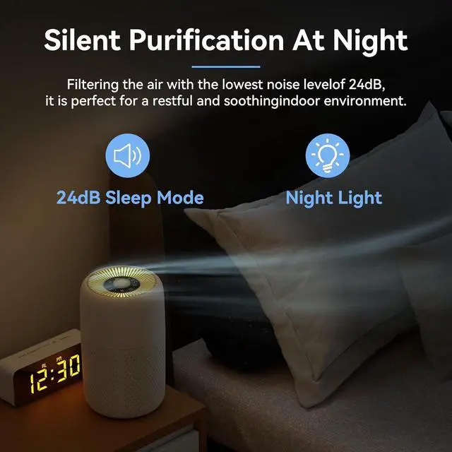 Alt view image 3 of 7 - 2 Pack YARIKI Air Purifiers for Bedroom Home with Aromatherapy Function,Small Air Purifier with Nightlight Speed Control,24dB Low Noise for Better Sleep,For Pet Room Dorm Kitchen,P60 (White)