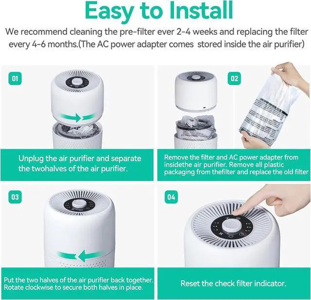 Alt view image 7 of 7 - 2 Pack YARIKI Air Purifiers for Bedroom Home with Aromatherapy Function,Small Air Purifier with Nightlight Speed Control,24dB Low Noise for Better Sleep,For Pet Room Dorm Kitchen,P60 (White)