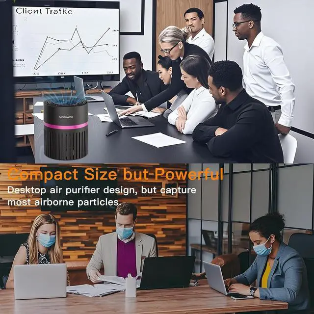 Alt view image 5 of 7 - MEGAWISE Office Air Purifier with 3-in-1 HEPA Filter Desktop Air Cleaner for Smoke, Dust, Pollen, Pet Dander, HEPA Air Purifier for Home and Bedroom, 100% Ozone Free (Available for California)