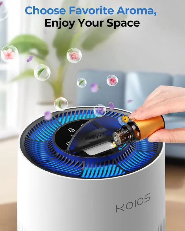 Alt view image 4 of 7 - Air Purifiers for Home Large Room 1200ft², KOIOS H13 True HEPA Air Purifier for Bedroom with 7 Colorful Lights, Aromatherapy, Desktop Air Filter Cleaner for Smoke Dust Pollen Pets Dander Odor, AP2303