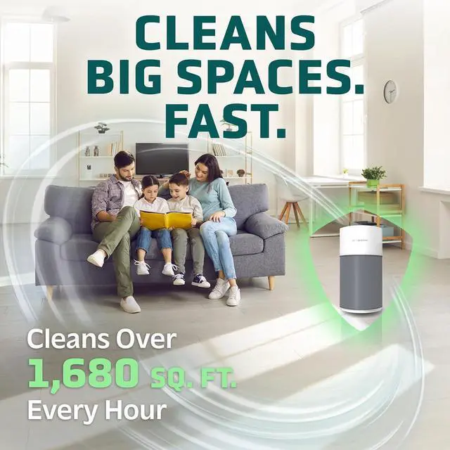 Alt view image 2 of 7 - GermGuardian Airsafe+ XL Intelligent Air Purifier for Home, Wildfire Smoke, Pollen, Odors with HEPA Pure Filter, UV-C, Air Quality Indicator, for Large Rooms 1680 sq. ft, 20, Gray/White, AC3200