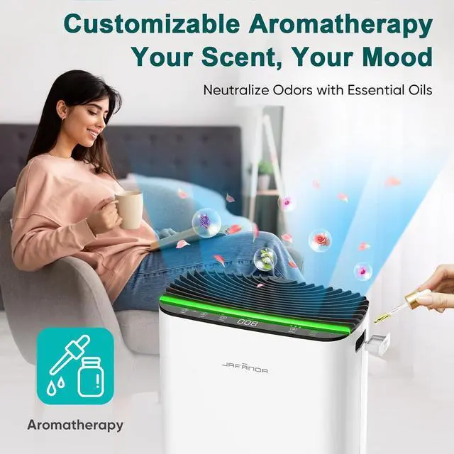 Alt view image 4 of 7 - Jafända Air Purifiers for Home Cover Up to 1226ft², Allergen HEPA Air Filter with PM2.5 Sensor, Auto Mode& Timer, Aromatherapy, 22 dB Quiet Air Cleaner for Pet Dander,Hair, Allergies, Dust,VOCs