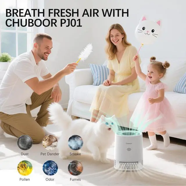 Alt view image 5 of 7 - Chuboor Air Purifiers for Home Bedroom, H13 True HEPA Filter Air Cleaner for Pets Office desktop Living Dorm Room Smoke Kitchen, Auto Mode, Sleep Mode, PJ01A, White