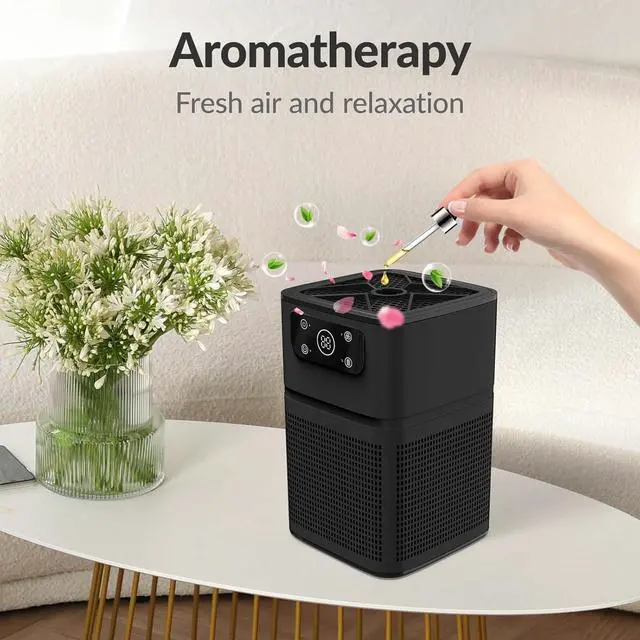 Alt view image 4 of 7 - Air Purifier for Bedroom Home, FETIONS Air Cleaner with Fragrance Sponge Sleep Mode 3-in-1 Filtration System, Compact with H13 HEPA Filter for Pet Dander Pollen Smoke Dust Odor, Black, 2 Pack