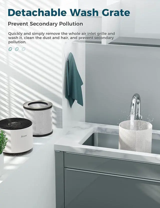 Alt view image 6 of 6 - AROEVE Air Purifiers for Home Large Room Coverage Up to 1095 Sq.Ft Air Cleaner Impressive Filtration Remove Dust, Pet Dander for Office, Bedroom, MK03- White