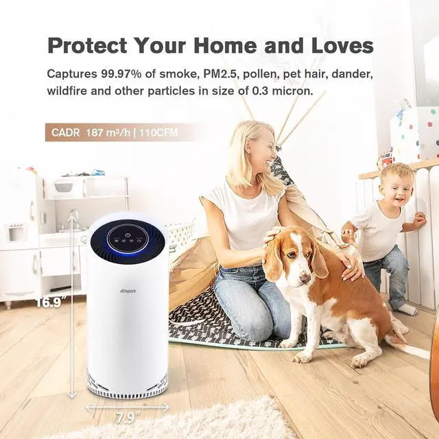 Alt view image 4 of 7 - Air Purifiers for Home Large Room Up to 1375 ft², 4-in-1 True HEPA Air Purifier for Pets Hair Dander Pollen Smoke Cooking Pet Smell. CADR 187 m³/h, Air Cleaner for Bedroom Nursery Living Room