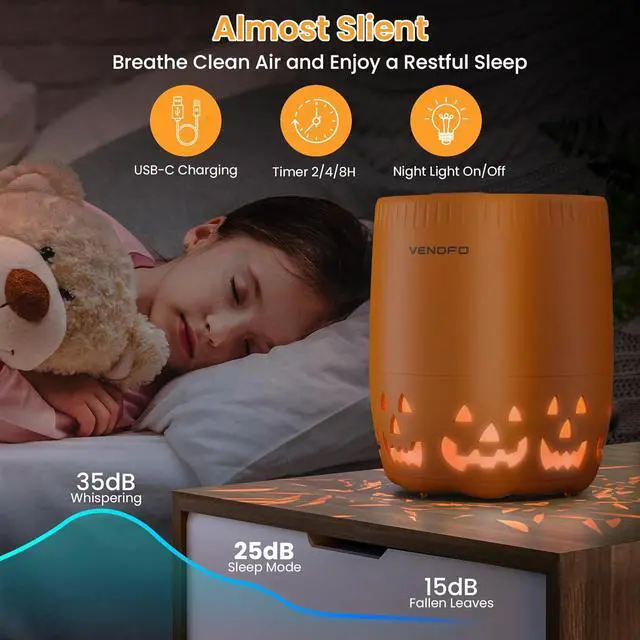 Alt view image 4 of 7 - Air Purifiers for Home Bedroom up to 1076ft², True HEPA Air Filters Dust Pets Smoke Hair, 3 Fan Speeds Quiet, Timer Settings, Rechargeable Air Cleaner Office, Bedroom, Pets, Car(Orange)