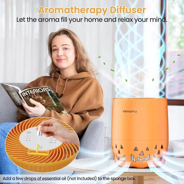 Alt view image 5 of 7 - Air Purifiers for Home Bedroom up to 1076ft², True HEPA Air Filters Dust Pets Smoke Hair, 3 Fan Speeds Quiet, Timer Settings, Rechargeable Air Cleaner Office, Bedroom, Pets, Car(Orange)
