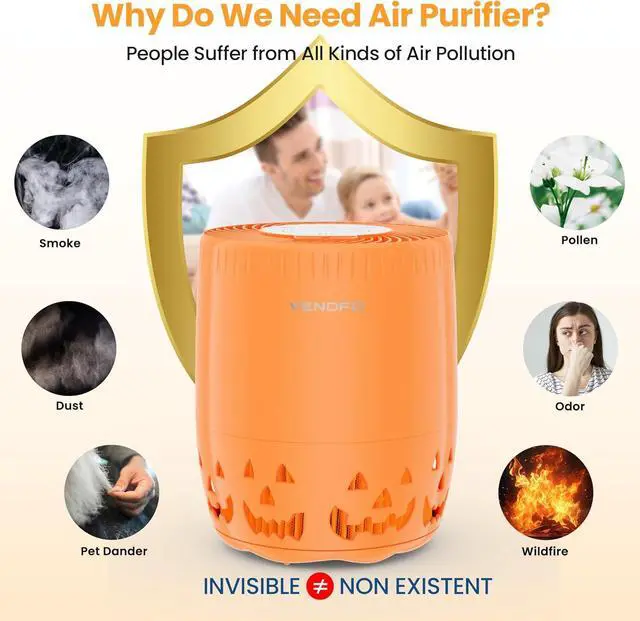 Alt view image 6 of 7 - Air Purifiers for Home Bedroom up to 1076ft², True HEPA Air Filters Dust Pets Smoke Hair, 3 Fan Speeds Quiet, Timer Settings, Rechargeable Air Cleaner Office, Bedroom, Pets, Car(Orange)