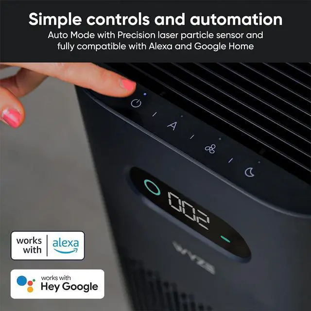 Alt view image 4 of 6 - Wyze Air Purifier with Allergen Filter(Standard), for Home Large Room, HEPA 13, 21db Quiet Sleep Mode, 550 sq ft, Remove 99.97% Pet Hair, Pollen, Dust, Dander, Smoke, Smart WiFi Alexa Google, Black