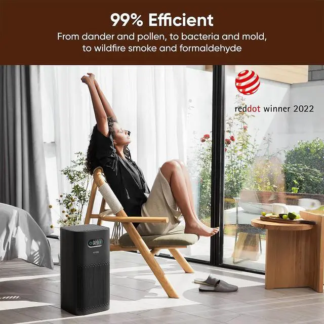 Alt view image 3 of 6 - Wyze Air Purifier with Allergen Filter(Standard), for Home Large Room, HEPA 13, 21db Quiet Sleep Mode, 550 sq ft, Remove 99.97% Pet Hair, Pollen, Dust, Dander, Smoke, Smart WiFi Alexa Google, Black