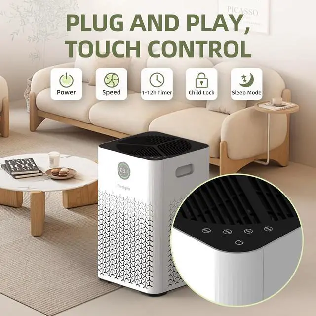 Alt view image 4 of 7 - Air Purifiers for Home Large Room, Covers Up to 2000 ft² 4-in-1 Air H13 HEPA Filter, Smart Wifi Air Purifiers for Pet Room Kitchen, Bedroom, Air Cleaner for Pets Hair Dust Pollen, KF-P34W