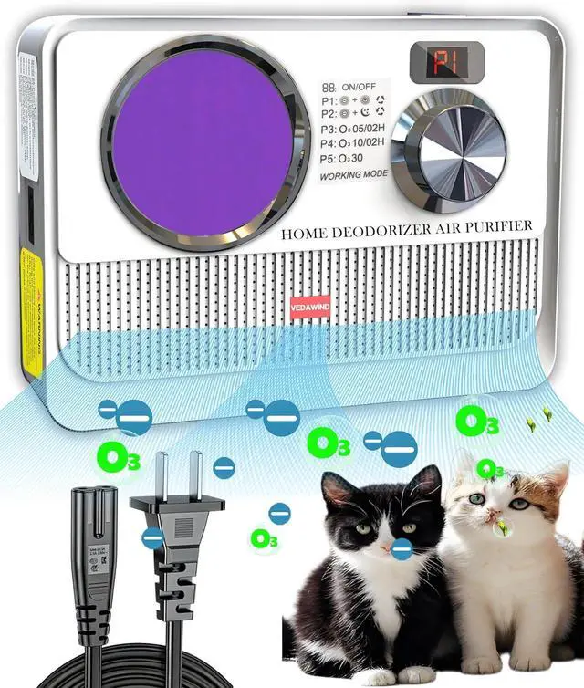 Main image of 3-in-1 Air Purifier, Cat Litter Deodorizer, Air Freshener for Home with Ozone, Ionizer, U Light  Reduce Pets Poof Odor, Litter Smell, Smoke, Dust,Plug-in to Use