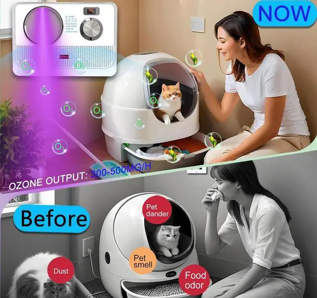 Alt view image 3 of 7 - 3-in-1 Air Purifier, Cat Litter Deodorizer, Air Freshener for Home with Ozone, Ionizer, U Light  Reduce Pets Poof Odor, Litter Smell, Smoke, Dust,Plug-in to Use