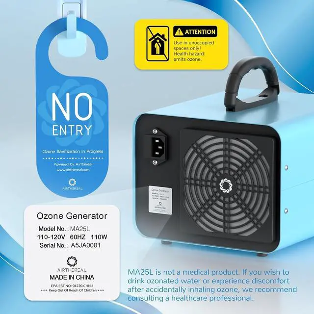 Alt view image 7 of 7 - Airthereal MA25L Water Ozone Generator - Dual-Mode Ozone Machine for Water and Air Purification, 40,000mg/h High Capacity Ozone Machine for Odor Removal - Covers up to 4000 sq. ft.