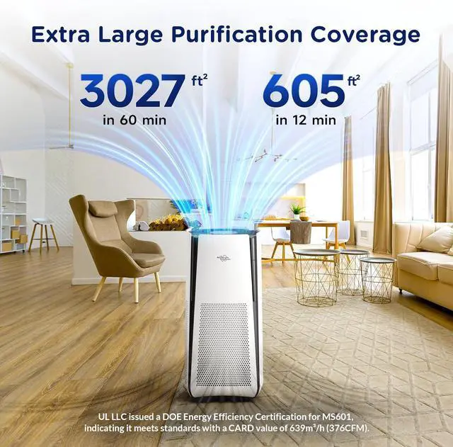 Alt view image 2 of 7 - Membrane Solutions Air Purifiers for Home Large Room up to 3027 Ft² in 1 Hr With Smart WiFi & Alexa, ECO &AUTO Mode, 21dB Quiet Air Cleaner Removes Pet Dander Odors Mold Allergies Dust Pollen, MS601